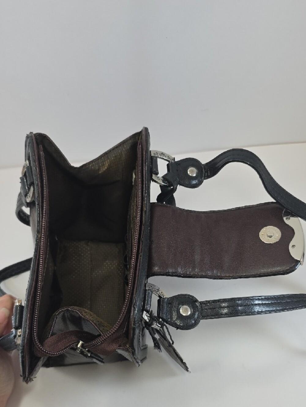 CR Western Croc Embossed Brown Black Shoulder Bag Y2K Purse - Picture 8 of 15